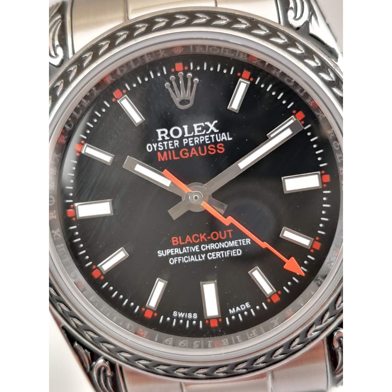 Replica Rolex Milgauss 116400GV GG Stainless Steel Black Dial Swiss 2836-2