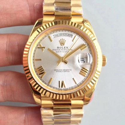 Replica Rolex Day-Date 40 228238 40MM Watches AR Stainless Steel 904L With 18K Yellow Gold Wrapped Rhodium Dial Swiss 3255