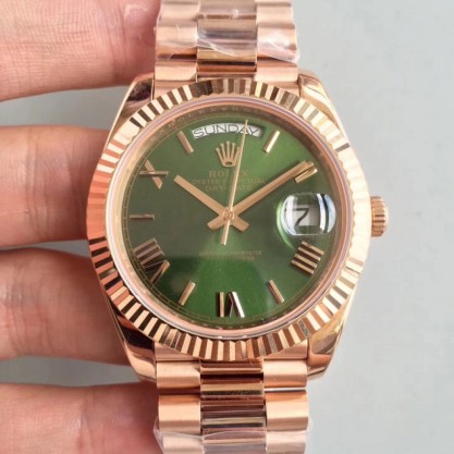 UK Stainless Steel 904L with 18K Rose Gold Wrapped Replica Rolex Day-Date 40 228235 40MM Watches AR Stainless Steel 904L With 18K Rose Gold Wrapped Green Dial Swiss 3255