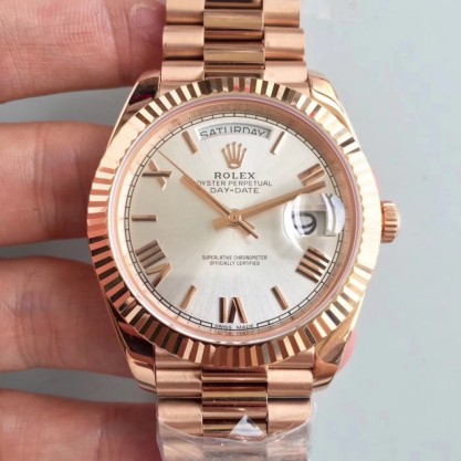 UK Stainless Steel 904L with 18K Rose Gold Wrapped Replica Rolex Day-Date 40 228235 40MM Watches AR Stainless Steel 904L With 18K Rose Gold Wrapped Rhodium Dial Swiss 3255