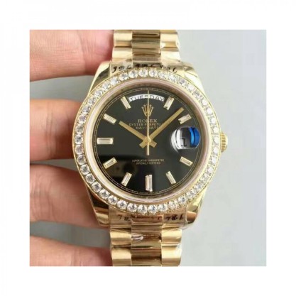 Replica Rolex Day-Date 40 228398TBR 40MM Watches KW Yellow Gold & Diamonds Black Dial Swiss 3255