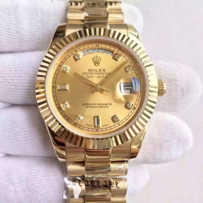 Replica Rolex Day-Date II 218238 41MM Watches KW Yellow Gold Champagne Dial Swiss 3255