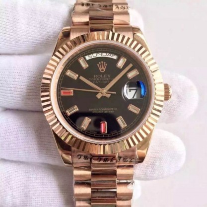 Replica Rolex Day-Date II 218235 41MM Watches KW Rose Gold Black Dial Swiss 3255