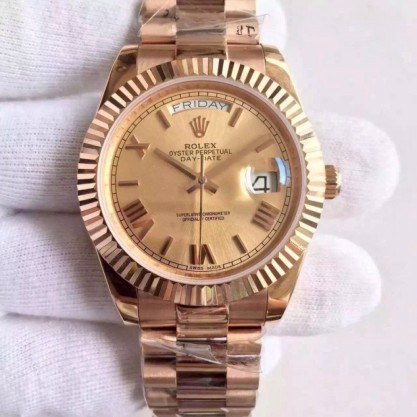 Replica Rolex Day-Date 40 228235 40MM Watches KW Rose Gold Gold Dial Swiss 3255