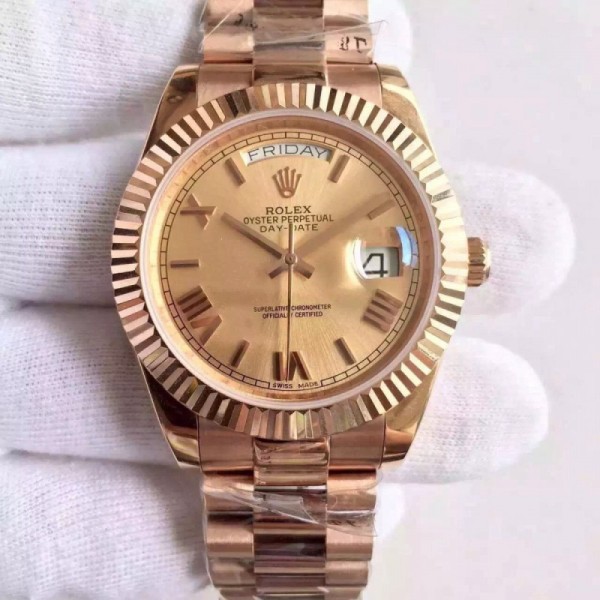 Replica Rolex Day-Date 40 228235 40MM Watches KW Rose Gold Gold Dial Swiss 3255