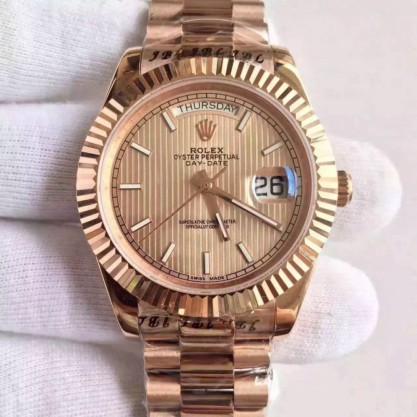 Replica Rolex Day-Date 40 228235 40MM Watches KW Rose Gold Gold Stripe Dial Swiss 3255