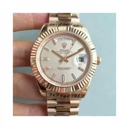 Replica Rolex Day-Date 40 228235 40MM Watches KW Rose Gold Cream Dial Swiss 3255