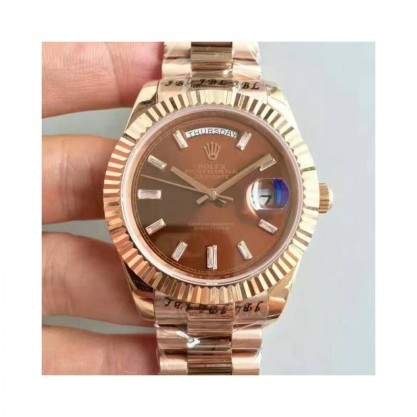 Replica Rolex Day-Date 40 228235 40MM Watches KW Rose Gold Chocolate Dial Swiss 3255