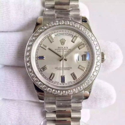 Replica Rolex Day-Date 40 228349RBR 40MM Watches KW Stainless Steel & Diamonds Sundust Dial Swiss 3255