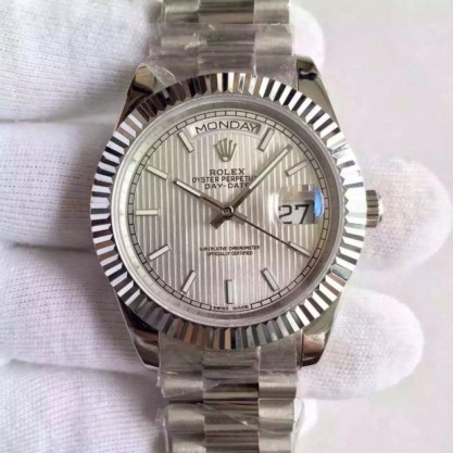 Replica Rolex Day-Date 40 228239 40MM Watches KW Stainless Steel Silver Stripe Dial Swiss 3255
