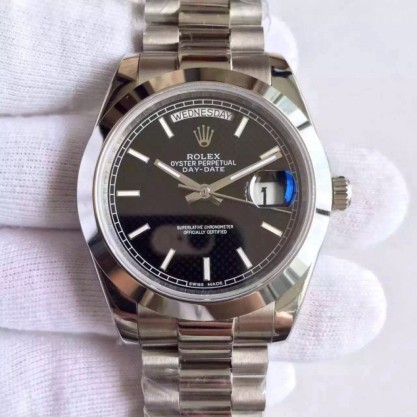 Replica Rolex Day-Date 40 228206 40MM Watches KW Stainless Steel Black Diagonal Dial Swiss 3255