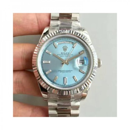 Replica Rolex Day-Date 40 228239 40MM Watches KW Stainless Steel Blue Dial Swiss 3255