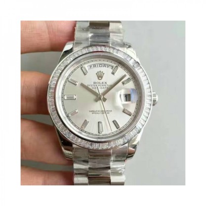 Replica Rolex Day-Date 40 228396TBR 40MM Watches KW Stainless Steel & Diamonds Sundust Dial Swiss 3255