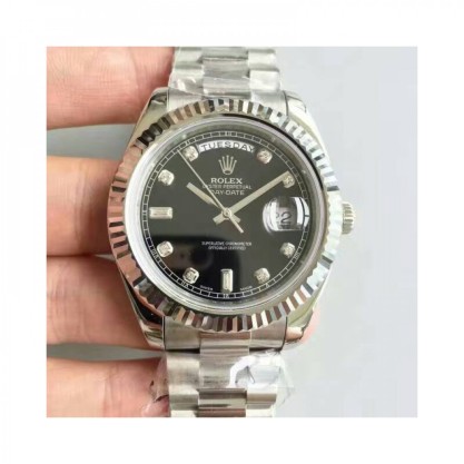 Replica Rolex Day-Date II 218239 41MM Watches V6 Stainless Steel Black Dial Swiss 2836-2