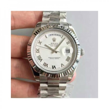 Replica Rolex Day-Date II 218239 41MM Watches V6 Stainless Steel White Dial Swiss 2836-2