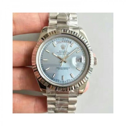Replica Rolex Day-Date II 218239 41MM Watches V6 Stainless Steel Blue Dial Swiss 2836-2