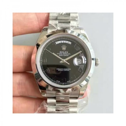 Replica Rolex Day-Date II 218206 41MM Watches V6 Stainless Steel Black Dial Swiss 2836-2