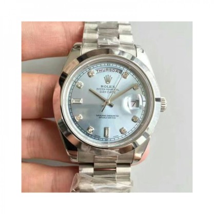 Replica Rolex Day-Date II 218206 41MM Watches V6 Stainless Steel Blue Dial Swiss 2836-2