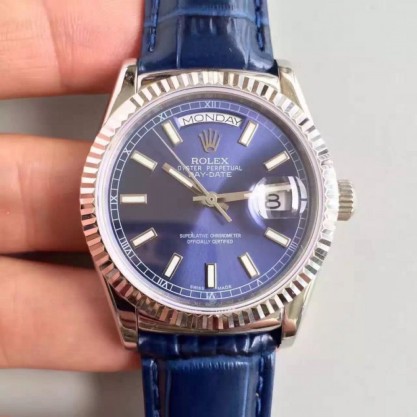 Replica Rolex Day-Date 118139 36MM Watches V5 Stainless Steel Blue Dial Swiss 2836-2