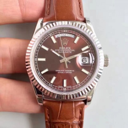 Replica Rolex Day-Date 118139 36MM Watches V5 Stainless Steel Chocolate Dial Swiss 2836-2