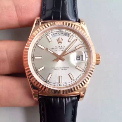 Replica Rolex Day-Date 118138 36MM Watches V5 Rose Gold Sundust Dial Swiss 2836-2