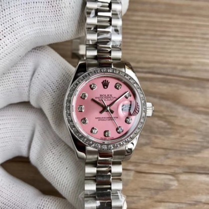 Replica Rolex Lady Datejust 28 279384RBR 28MM Watches WF Stainless Steel & Diamonds Pink Mother Of Pearl Dial Swiss 2671