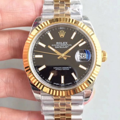 Replica Rolex Datejust II 116333 41MM Watches EW Stainless Steel & Yellow Gold Black Dial Swiss 3235