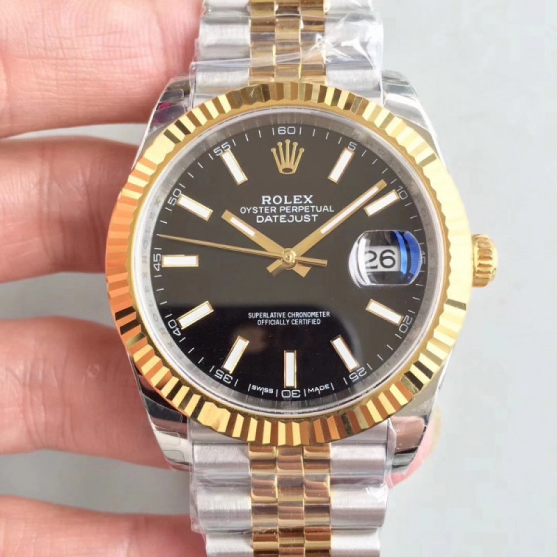 Replica Rolex Datejust II 116333 41MM Watches EW Stainless Steel & Yellow Gold Black Dial Swiss 3235