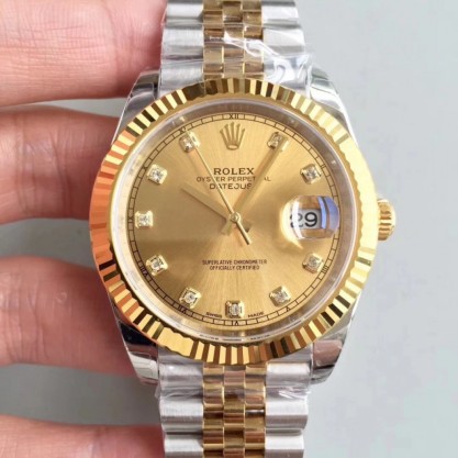 Replica Rolex Datejust II 116333 41MM Watches EW Stainless Steel & Yellow Gold Champagne Dial Swiss 3235