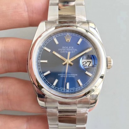 Replica Rolex Datejust 36MM Watches 116200 AR Stainless Steel 904L Blue Dial Swiss 3135