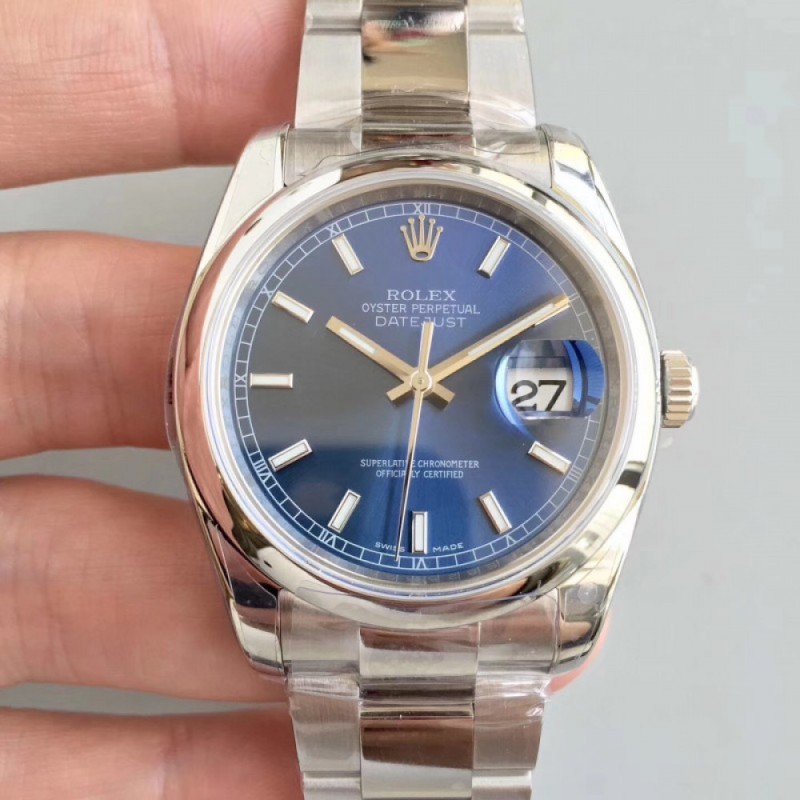 Replica Rolex Datejust 36MM Watches 116200 AR Stainless Steel 904L Blue Dial Swiss 3135