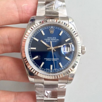 Replica Rolex Datejust 36MM Watches 116234 AR Stainless Steel 904L Blue Dial Swiss 3135