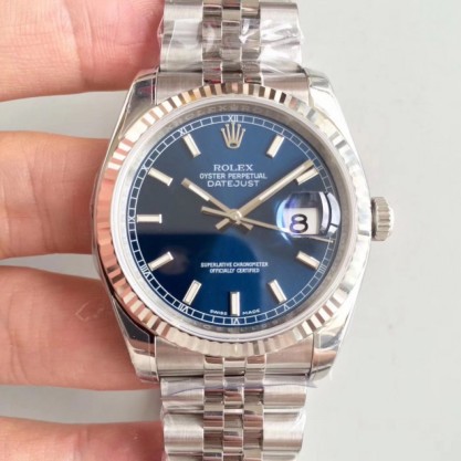 Replica Rolex Datejust 36MM Watches 116234 AR Stainless Steel 904L Blue Dial Swiss 3135