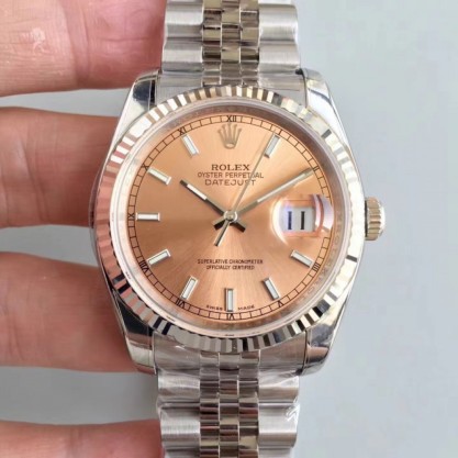 Replica Rolex Datejust 36MM Watches 116234 AR Stainless Steel 904L Rose Gold Dial Swiss 3135