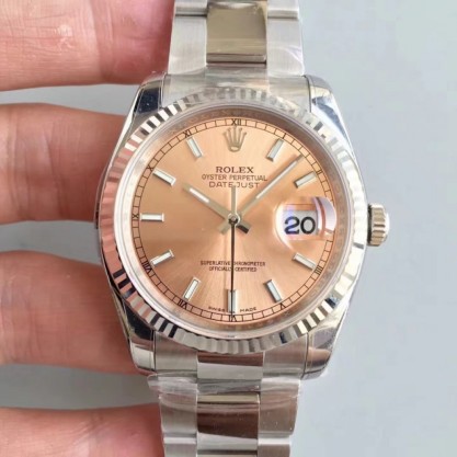 Replica Rolex Datejust 36MM Watches 116234 AR Stainless Steel 904L Rose Gold Dial Swiss 3135