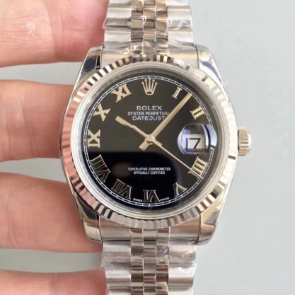 Replica Rolex Datejust 36MM Watches 116234 AR Stainless Steel 904L Black Dial Swiss 3135