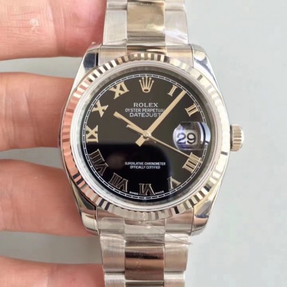 Replica Rolex Datejust 36MM Watches 116234 AR Stainless Steel 904L Black Dial Swiss 3135