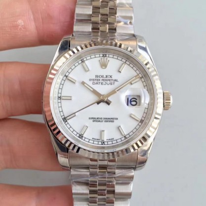 Replica Rolex Datejust 36MM Watches 116234 AR Stainless Steel 904L White Dial Swiss 3135