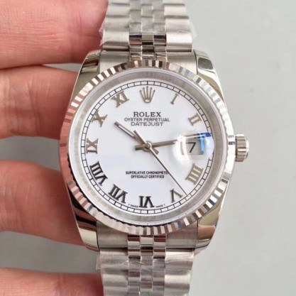 Replica Rolex Datejust 36MM Watches 116234 MIT Stainless Steel 904L White Dial Swiss 3135