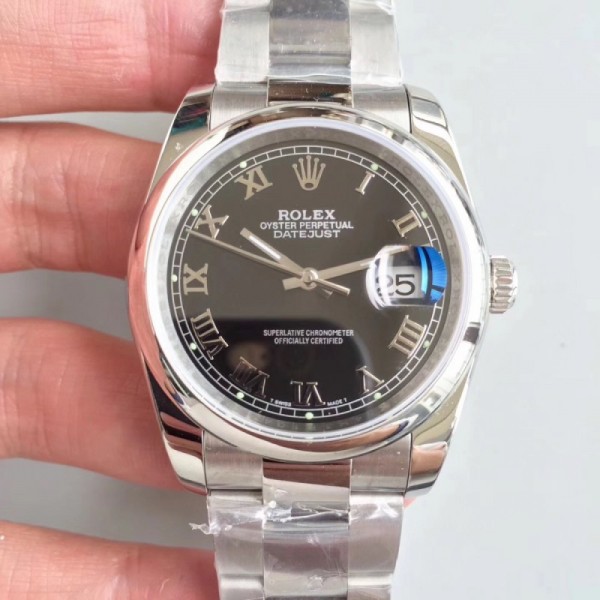 Replica Rolex Datejust 36MM Watches 116234 MIT Stainless Steel 904L Black Dial Swiss 3135