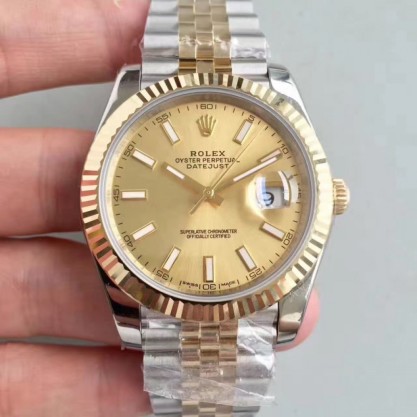 Replica Rolex Datejust II 116333 41MM Watches EW Stainless Steel & Yellow Gold Champagne Dial Swiss 3136