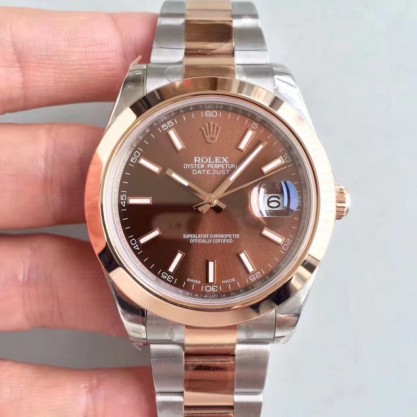 Replica Rolex Datejust II 116333 41MM Watches EW Stainless Steel & Rose Gold Chocolate Dial Swiss 3136
