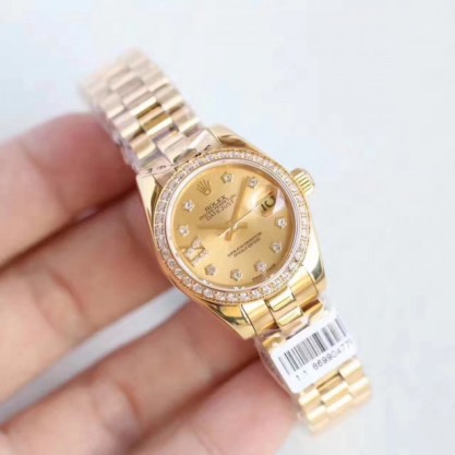 Replica Rolex Lady Datejust 28 279135RBR 28MM Watches N Rose Gold & Diamonds Champagne Dial Swiss 2671