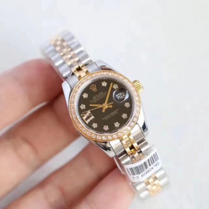 Replica Rolex Lady Datejust 28 279383RBR 28MM Watches N Stainless Steel & Yellow Gold Black Dial Swiss 2671