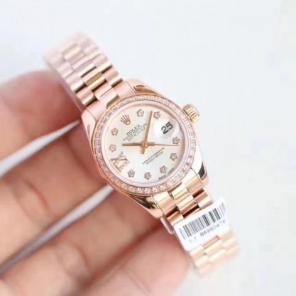 Replica Rolex Lady Datejust 28 279135RBR 28MM Watches N Rose Gold & Diamonds Mother Of Pearl Dial Swiss 2671