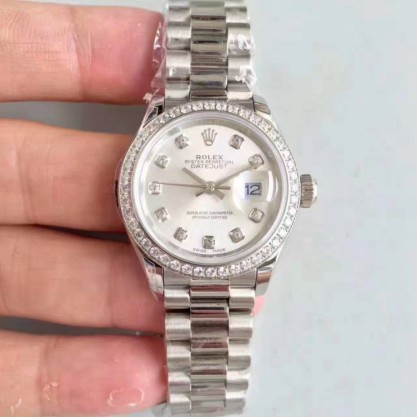 Replica Rolex Lady Datejust 28 279136RBR 28MM Watches N Stainless Steel & Diamonds Silver Dial Swiss 2236