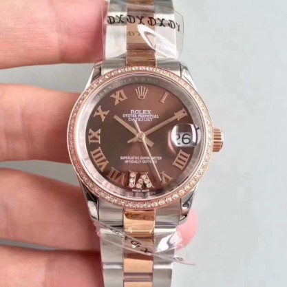 Replica Rolex Datejust 31 178341 31MM Watches JF Stainless Steel & Rose Gold Chocolate Dial Swiss 2836-2