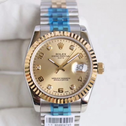 Replica Rolex Datejust 36 116233 36MM Watches N Stainless Steel & Yellow Gold Champagne Dial Swiss 2836-2