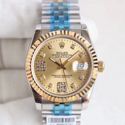 Replica Rolex Datejust 36 116233 36MM Watches N Stainless Steel & Yellow Gold Champagne & Diamonds Dial Swiss 2836-2