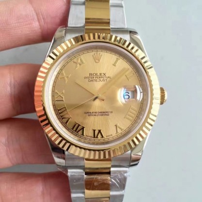 Replica Rolex Datejust II 116333 41MM Watches EW Stainless Steel & Yellow Gold Champagne Dial Swiss 3136